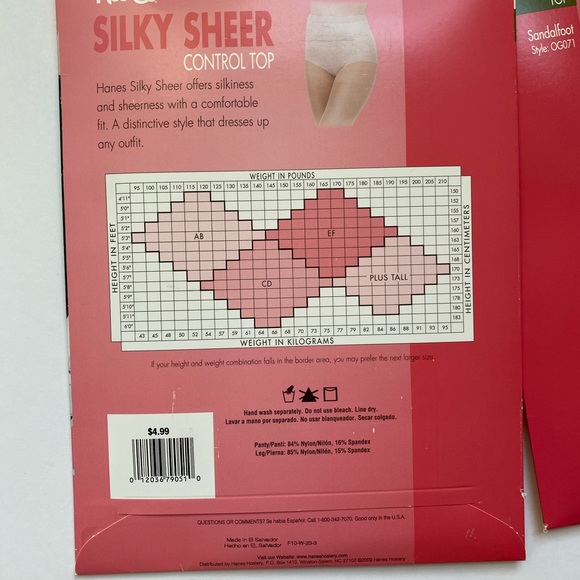Hanes Silky Sheer Control Top Sandalfoot Pantyhose Pearl Barely Black CD - Picture 4 of 6